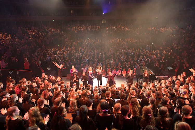 The massed choirs of NYC with their conductors
