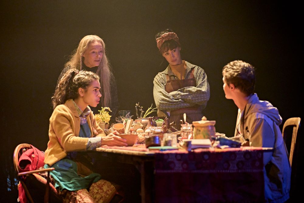 (L to R) Nia Towle, Penny Layden, Siubhan Harrison, and James Bamford in The Ocean at the End of the Lane at the Duke of York's Theatre