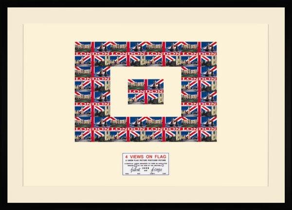 '4 Views on Flag', 2009: Postcard of a London landmark arranged as angularised symbols of the urethra 