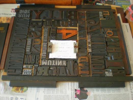 Set-up for a link between Glyndebourne and the 'Rights of Man' at the Tom Paine Printing Press