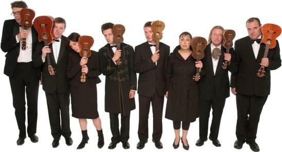 They pluck, pick, slap, whistle, shout, hum and harmonise, effortlessly - they're not leaning on lamp posts: The Ukulele Orchestra of Great Britain 