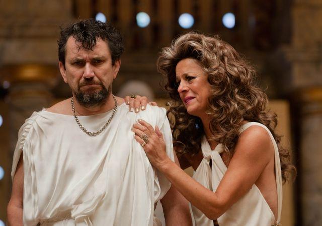 In God we trust (or not): Phil Daniels plays The Big God opposite Miranda Foster as the Missus